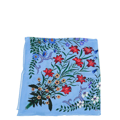 Gucci Blue Multicolor Silk Flora Print Wallpeper Square Scarf