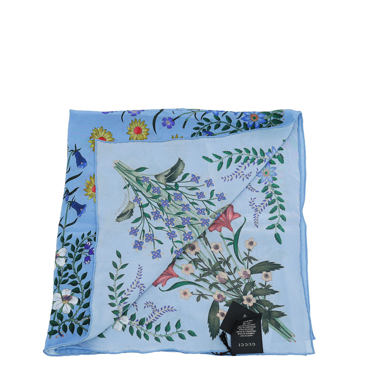 Gucci Blue Multicolor Silk Flora Print Wallpeper Square Scarf