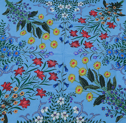 Gucci Blue Multicolor Silk Flora Print Wallpeper Square Scarf