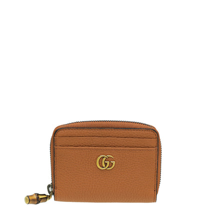 Gucci Brown Bamboo Double G Zip Card Case