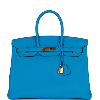 Hermes Birkin 35 Bleu Zanzibar Togo Gold Hardware