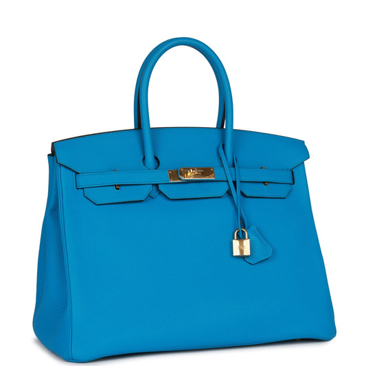 Hermes Birkin 35 Bleu Zanzibar Togo Gold Hardware