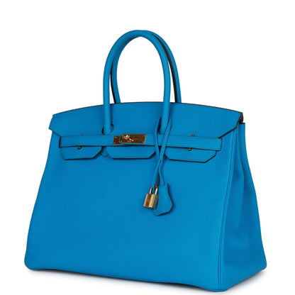 Hermes Birkin 35 Bleu Zanzibar Togo Gold Hardware