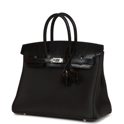 Hermes Birkin 25 Black Lizard and Togo Touch Palladium Hardware