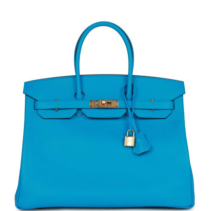 Hermes Birkin 35 Bleu Frida Epsom Gold Hardware