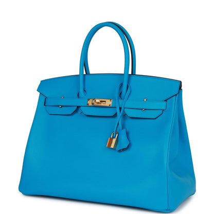 Hermes Birkin 35 Bleu Frida Epsom Gold Hardware