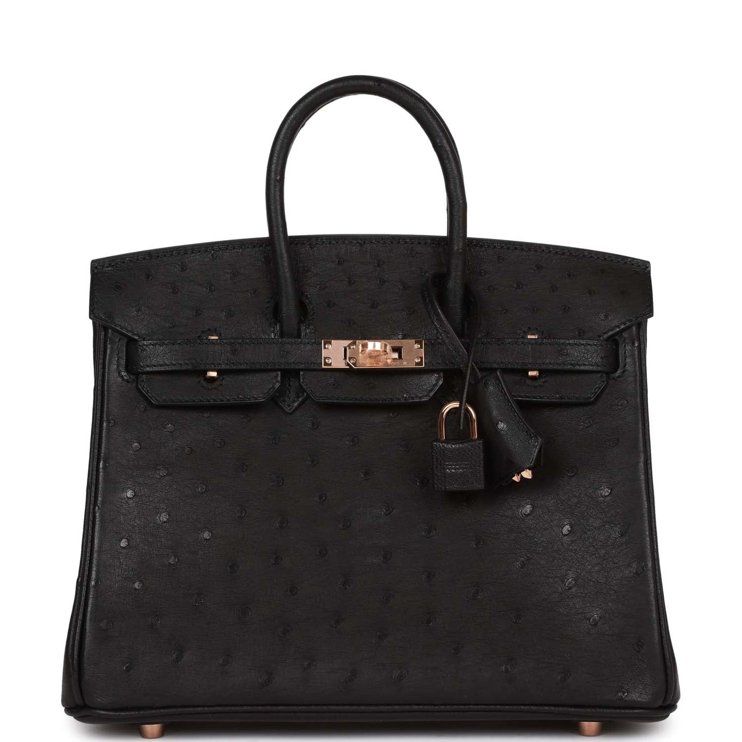 Hermes Birkin 25 Black Ostrich Rose Gold Hardware