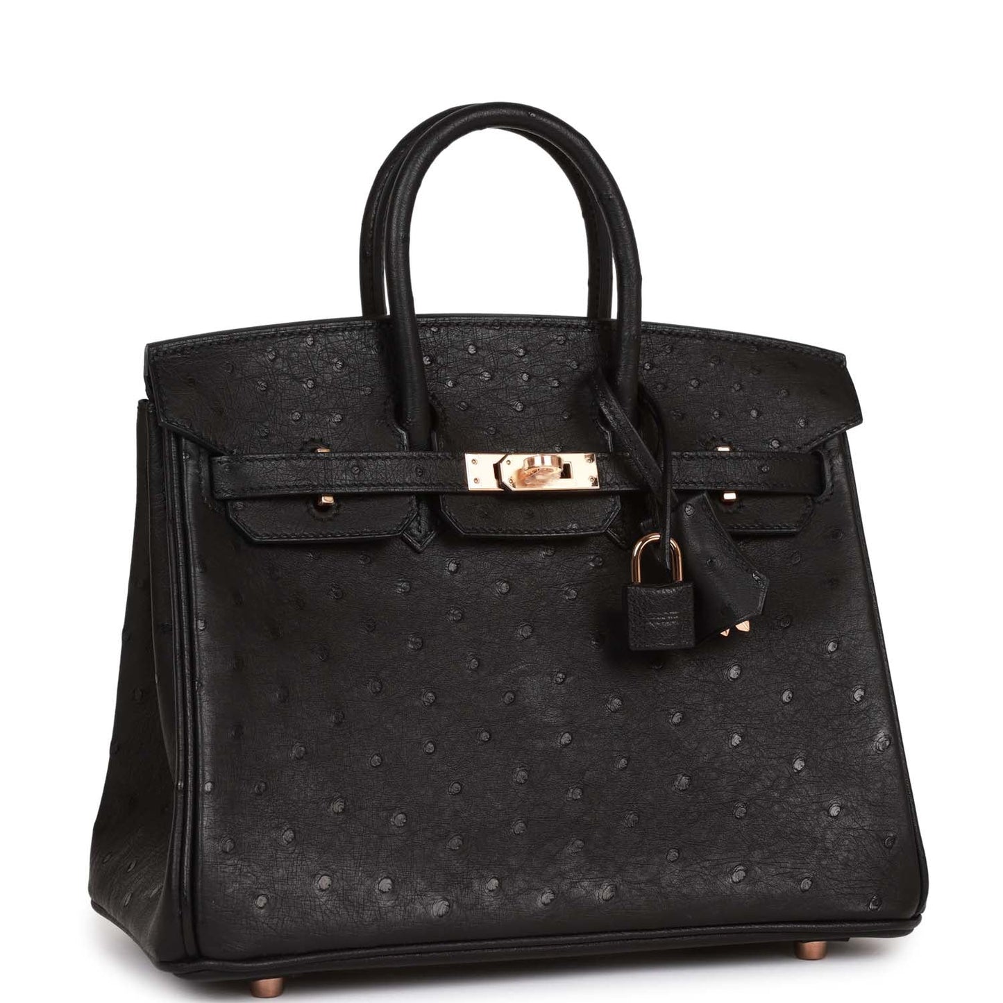 Hermes Birkin 25 Black Ostrich Rose Gold Hardware