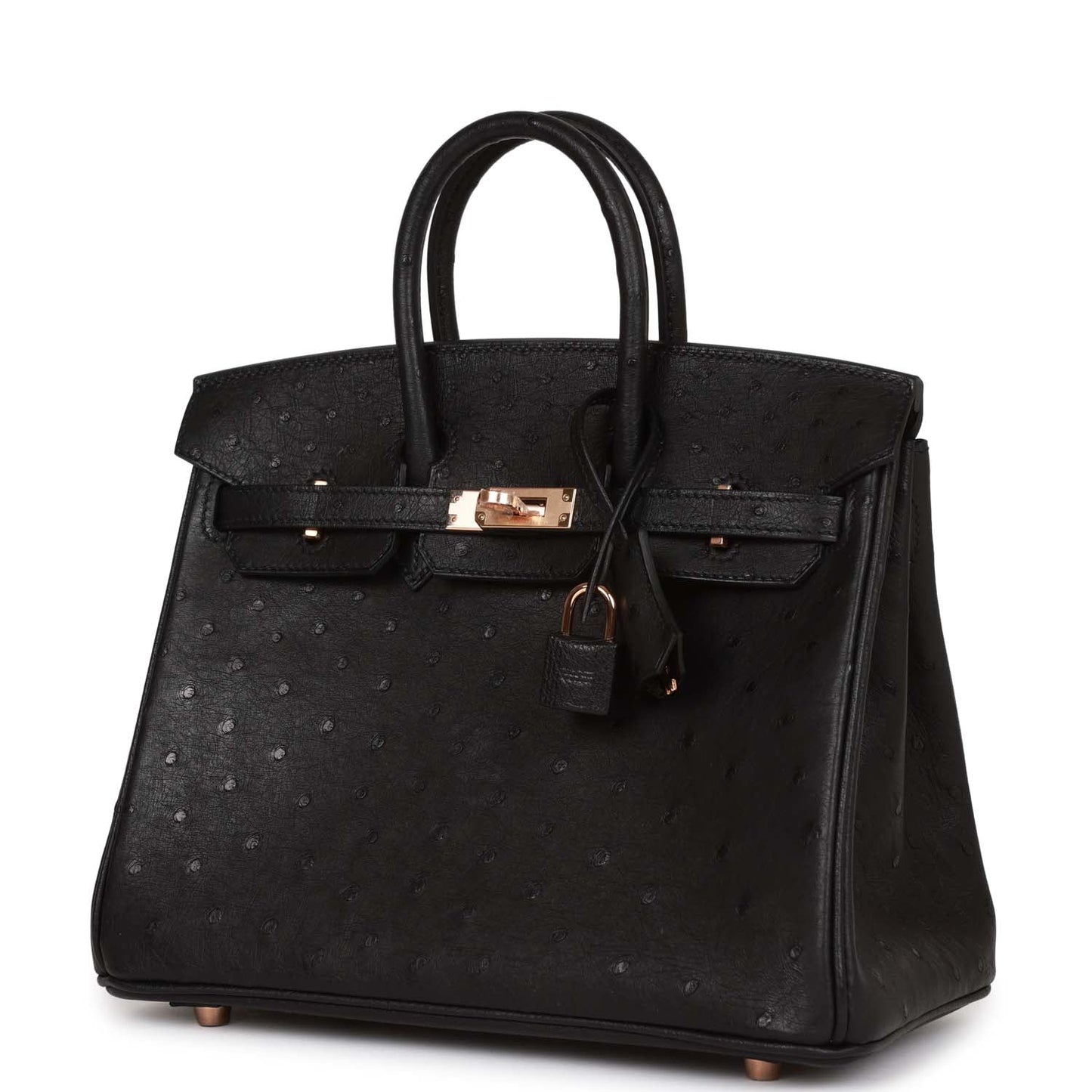 Hermes Birkin 25 Black Ostrich Rose Gold Hardware