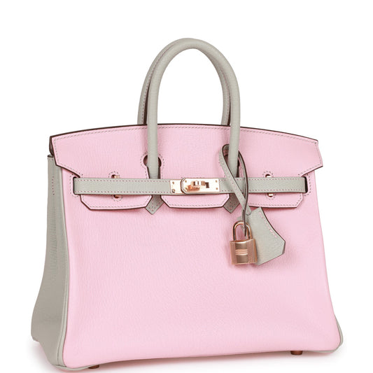 Hermes Birkin 25 HSS Rose Sakura and Gris Perle Chevre Mysore Rose Gold Hardware