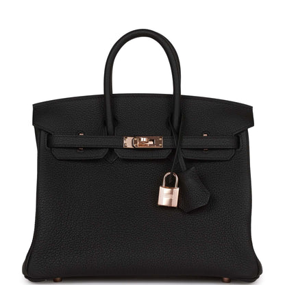 Hermes Birkin 25 Black Togo Rose Gold Hardware