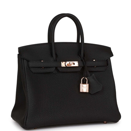 Hermes Birkin 25 Black Togo Rose Gold Hardware