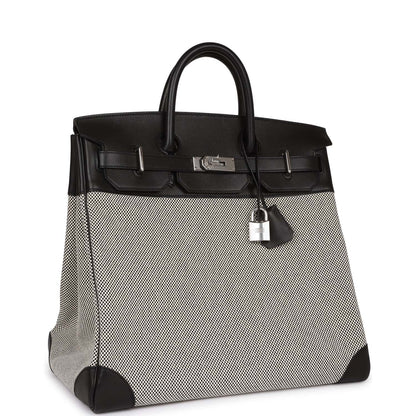 Hermes Birkin 40 HAC Black Evercolor and Toile Palladium Hardware