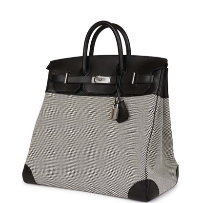 Hermes Birkin 40 HAC Black Evercolor and Toile Palladium Hardware