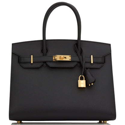 Hermes Birkin Sellier 30 Black Epsom Gold Hardware