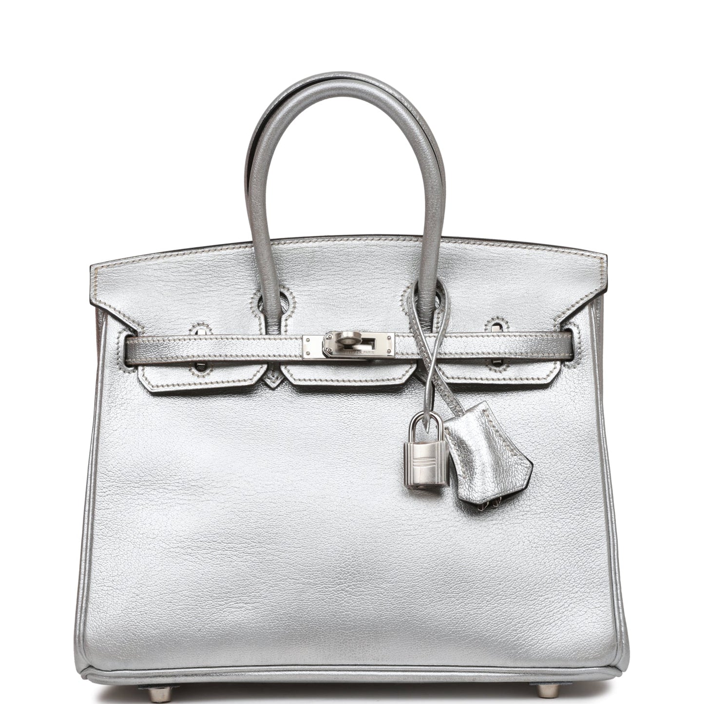 Hermes Birkin 25 Silver Metallic Chevre Palladium Hardware