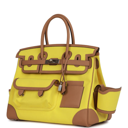 Hermes Birkin Cargo 35 Jaune Citron Toile and Chai Swift Palladium Hardware