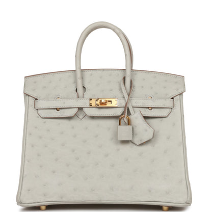 Hermes Birkin 25 Gris Perle Ostrich Gold Hardware