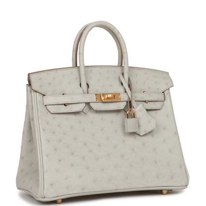 Hermes Birkin 25 Gris Perle Ostrich Gold Hardware