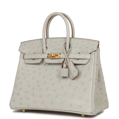 Hermes Birkin 25 Gris Perle Ostrich Gold Hardware