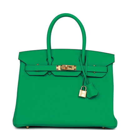 Hermes Birkin 30 Menthe Clemence Gold Hardware