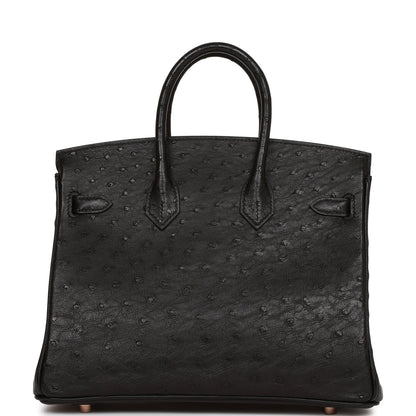 Hermes Birkin 25 Black Ostrich Rose Gold Hardware