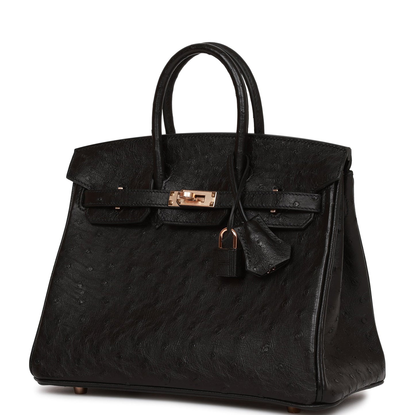 Hermes Birkin 25 Black Ostrich Rose Gold Hardware