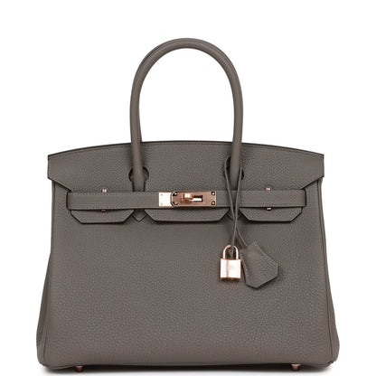 Hermes Birkin 30 Gris Meyer Togo Rose Gold Hardware