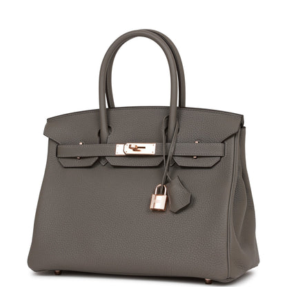 Hermes Birkin 30 Gris Meyer Togo Rose Gold Hardware