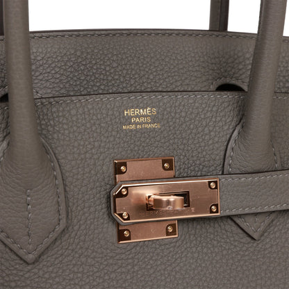 Hermes Birkin 30 Gris Meyer Togo Rose Gold Hardware