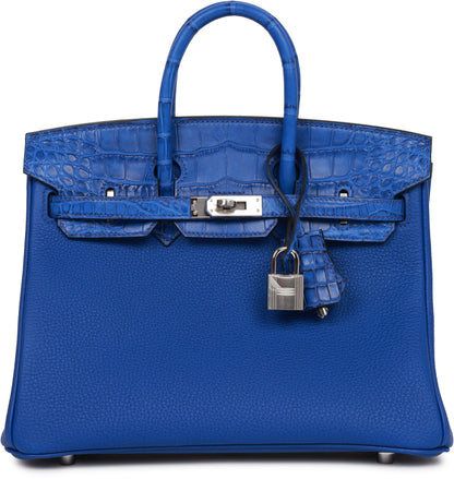 Hermes Birkin 25 Bleu Royal Matte Alligator and Togo Touch Palladium Hardware