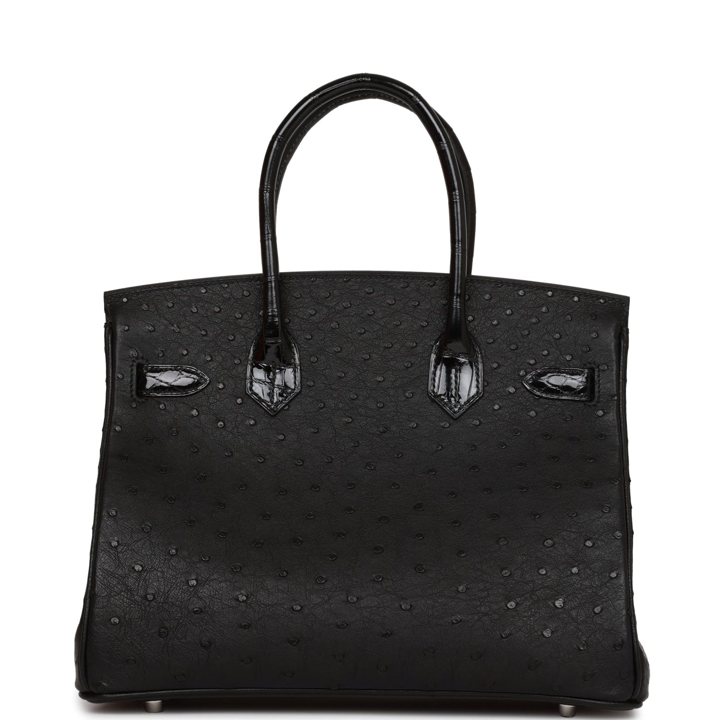 Hermes Birkin 30 Black Shiny Alligator and Ostrich Touch Palladium Hardware