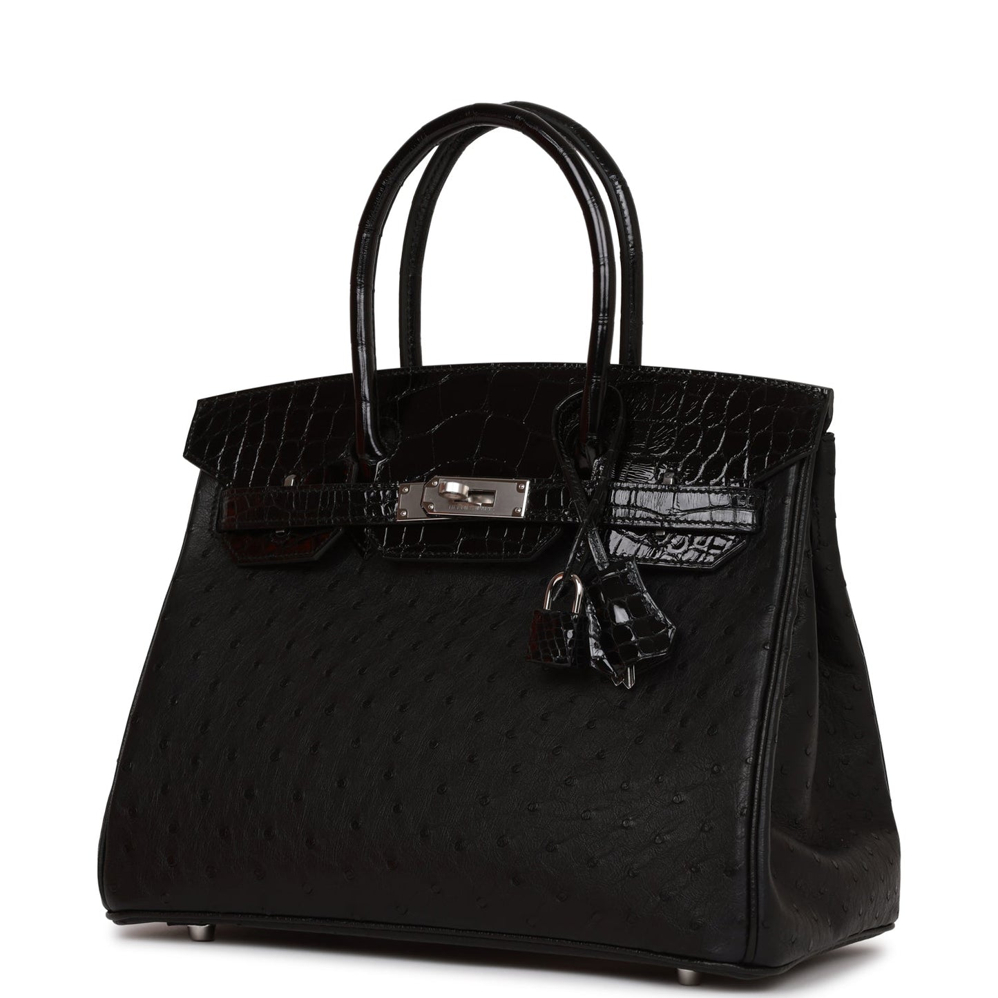 Hermes Birkin 30 Black Shiny Alligator and Ostrich Touch Palladium Hardware