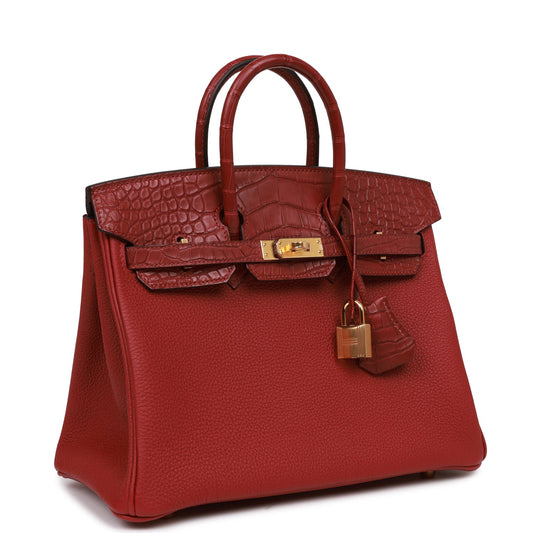 Hermes Birkin 25 Rouge Grenat Matte Alligator and Togo Touch Gold Hardware