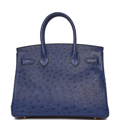 Hermes Birkin 30 Bleu Saphir Ostrich Gold Hardware