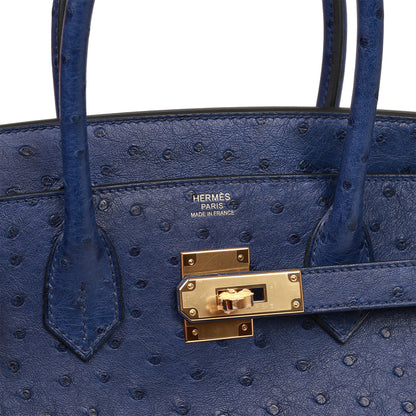 Hermes Birkin 30 Bleu Saphir Ostrich Gold Hardware