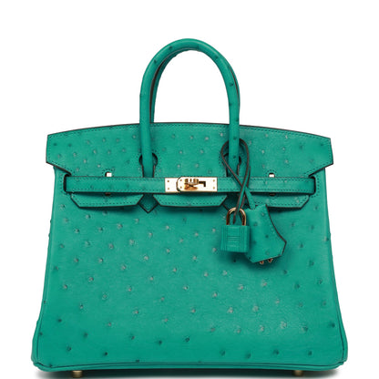 Hermes Birkin 25 Vert Verone Ostrich Gold Hardware