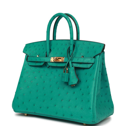 Hermes Birkin 25 Vert Verone Ostrich Gold Hardware