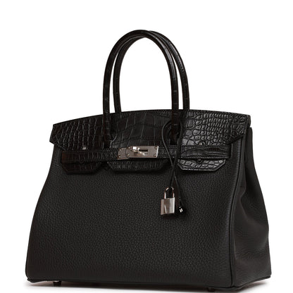 Hermes Birkin 30 Black Matte Alligator and Togo Touch Palladium Hardware