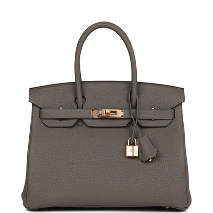 Hermes Birkin 30 Gris Meyer Togo Rose Gold Hardware