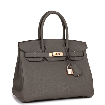 Hermes Birkin 30 Gris Meyer Togo Rose Gold Hardware