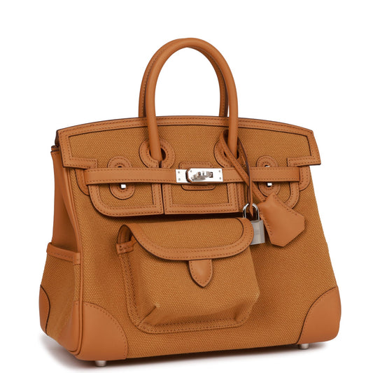 Hermes Birkin Cargo 25 Desert/Sesame Swift and Toile Canvas Palladium Hardware