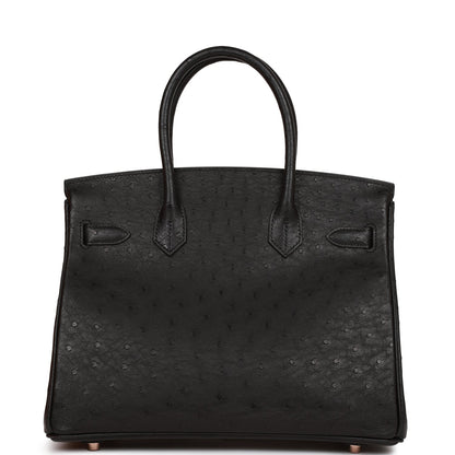 Hermes Birkin 30 Black Ostrich Rose Gold Hardware