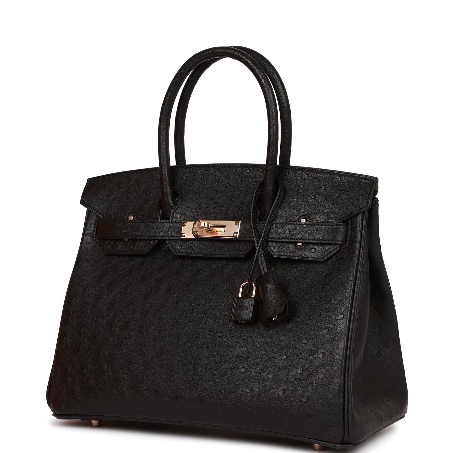 Hermes Birkin 30 Black Ostrich Rose Gold Hardware