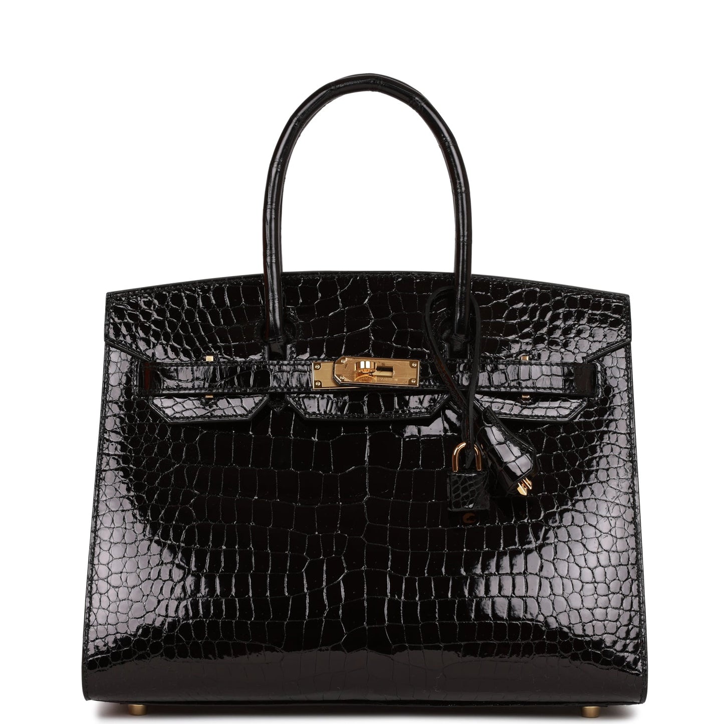 Hermes Birkin Sellier 30 Black Shiny Porosus Crocodile Gold Hardware