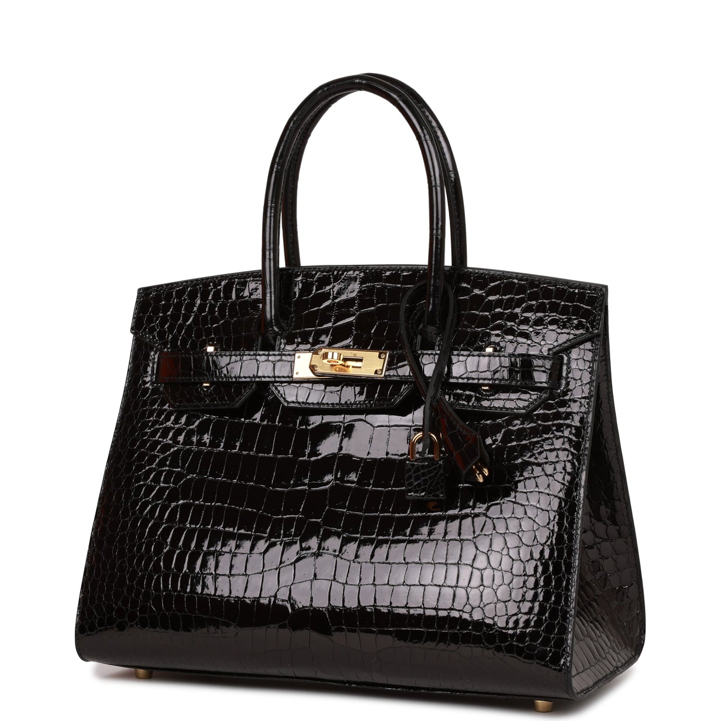 Hermes Birkin Sellier 30 Black Shiny Porosus Crocodile Gold Hardware