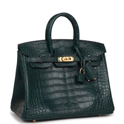 Hermes Birkin 25 Vert Cypress Matte Alligator Gold Hardware