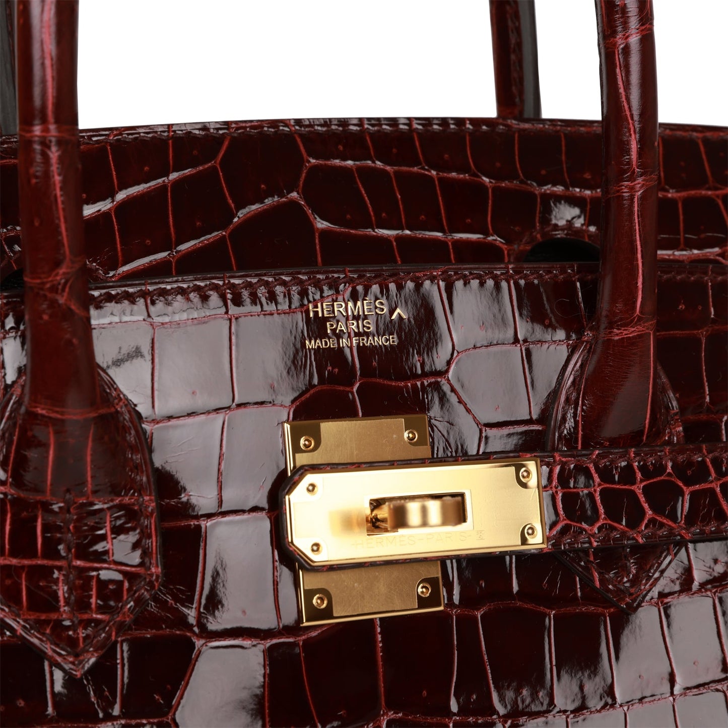 Hermes Birkin 30 Bordeaux Shiny Porosus Crocodile Gold Hardware