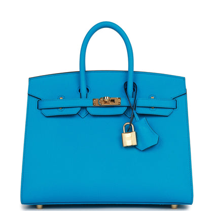 Hermes Birkin Sellier 25 Bleu Frida Epsom Gold Hardware