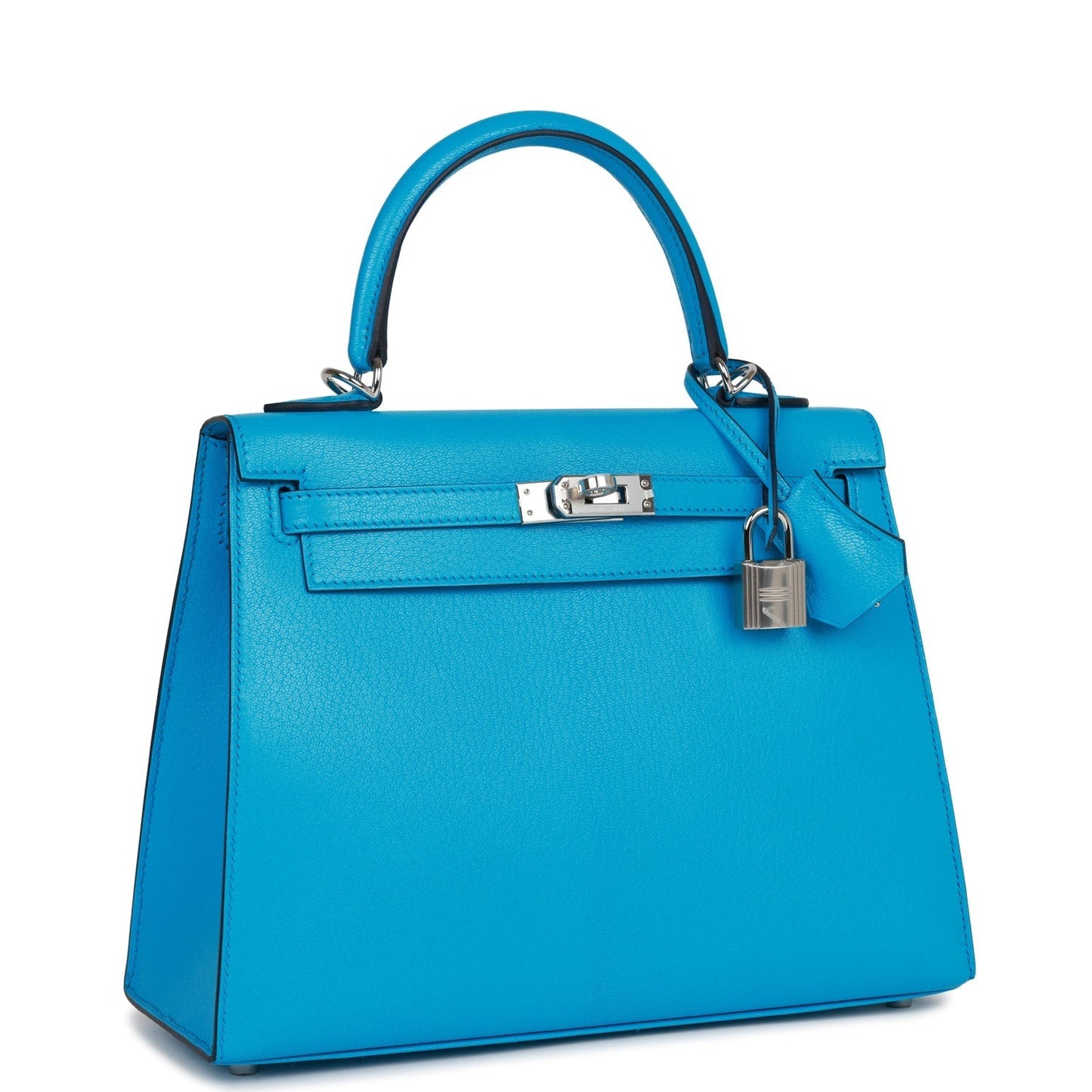 Hermes Kelly Sellier 25 Bleu Frida Chevre Palladium Hardware